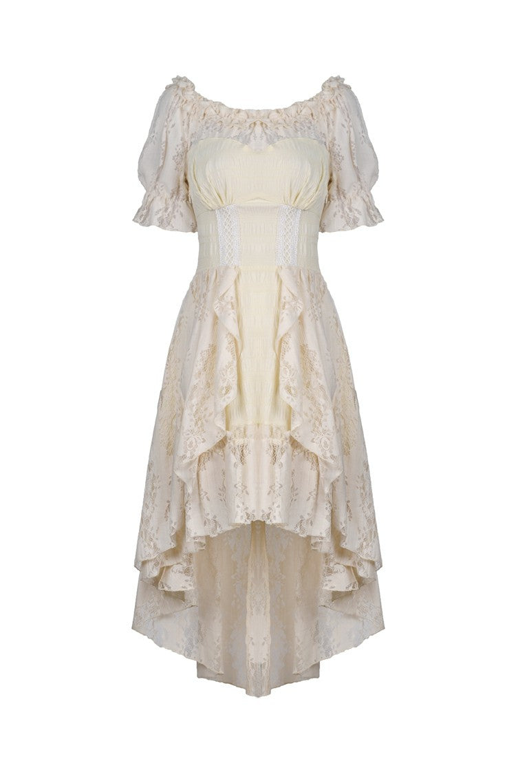 Steampunk Vintage Gorgeous Graduation Gown with Off-Shoulder Ruffles & Ruched Sleeves