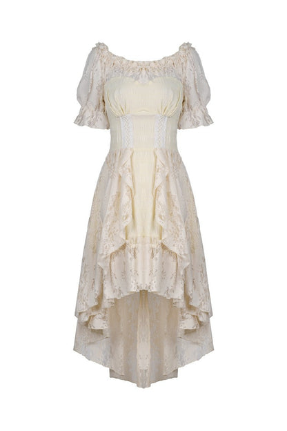 Steampunk Vintage Gorgeous Graduation Gown with Off-Shoulder Ruffles & Ruched Sleeves