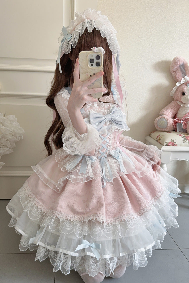 Blush Sleeveless Bow Lace Ballet JSK with Ruffles