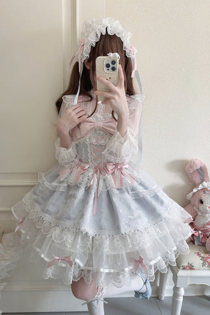Fleishi Island Sleeveless Ruffle Bow Slim Ballet Lolita JSK