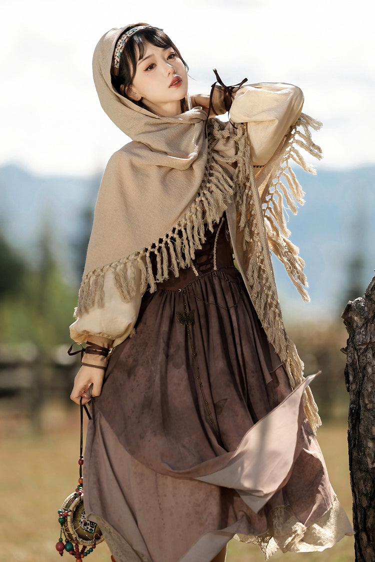 Sunset Sand Print Asymmetrical Vintage Lolita Outfit Set