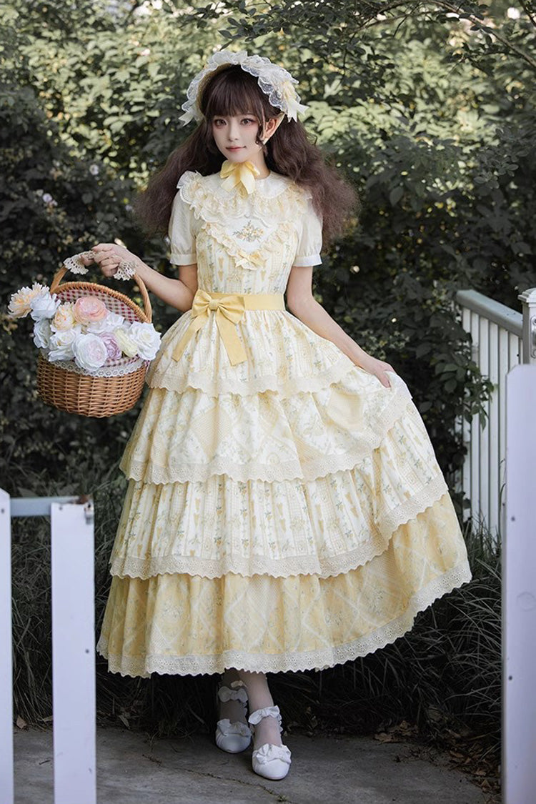 Multi-Layer Sunflower Print Ruffle Embroidery Chinese Sweet JSK