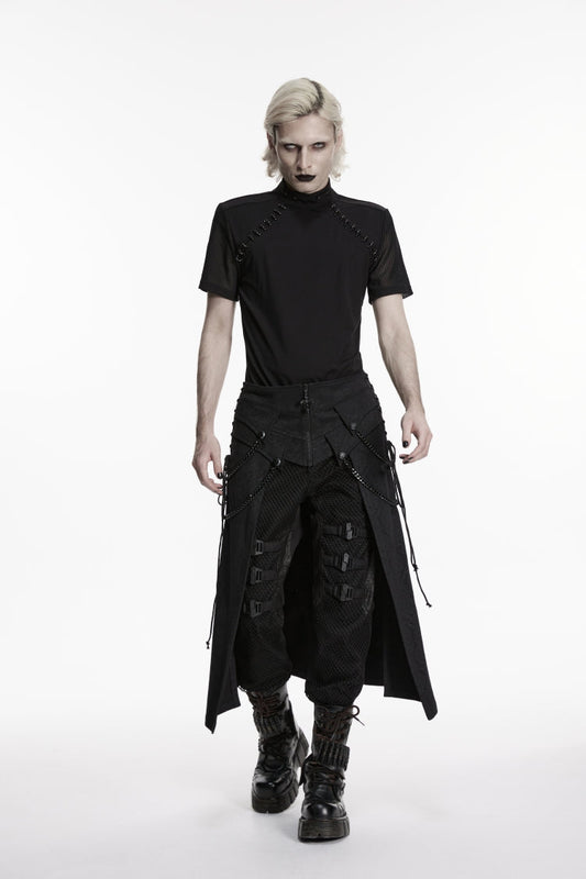 Black Lace-Up Zip Punk Skirt with Chain Detail for Men