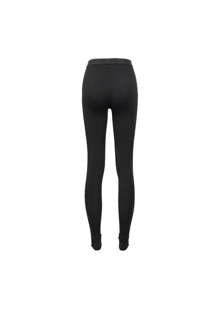 Crimson & Charcoal Printed Tie-Strap Adjustable Goth Leggings