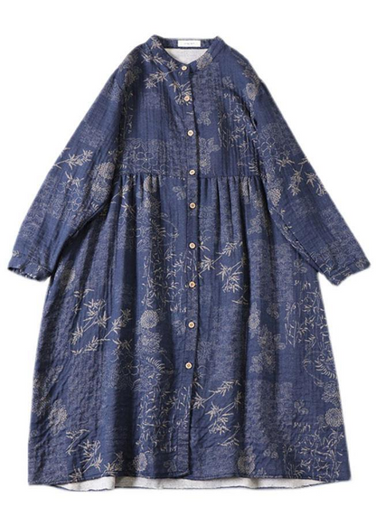 Robe à manches longues avec poches et boutons bleus Grace QB038