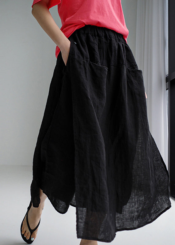 Summer Pants Side Black Skirt Open Linen Simple