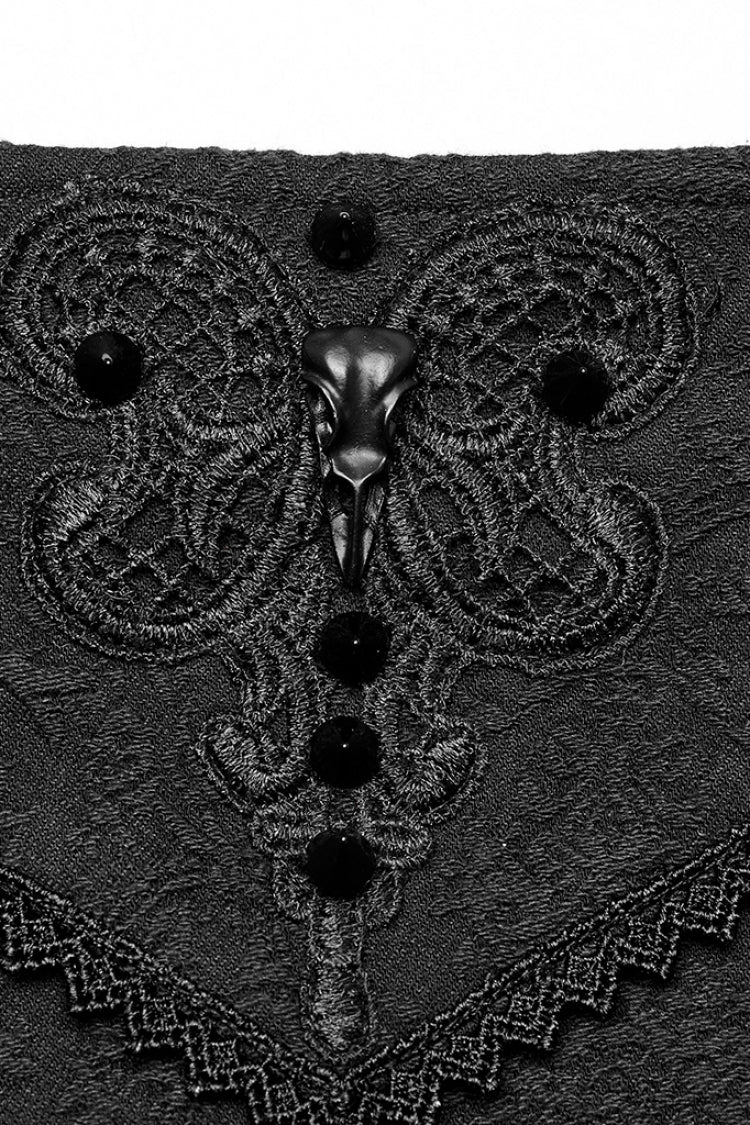Steampunk Irregular Skirt with Black Jacquard Butterfly Embroidery and Lace