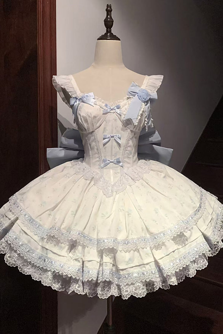 First Love Rose Print Ruffle Bow Lace Sweet Lolita JSK Set