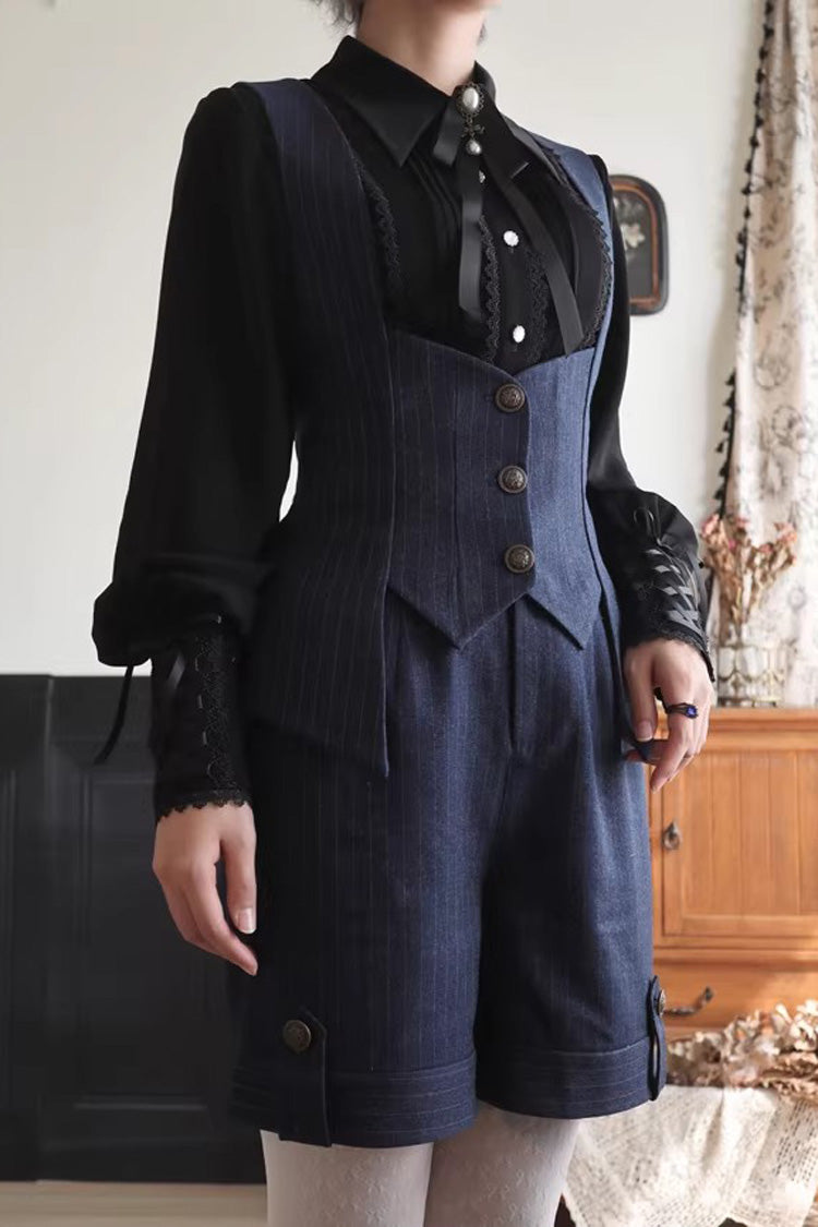 Griffin's Pact Striped Gothic Ouji Shorts Vest Set