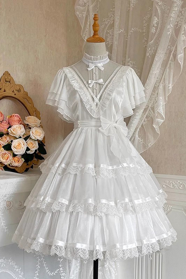 Ivory Castle Night Ruffled High-Waist Gothic Lolita Layered Dress