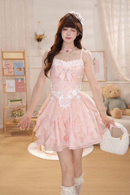 Blush Square Collar Ruffled Lace Princess JSK with Bow