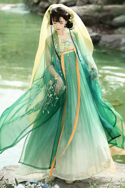 Emerald Tang Legends High-Waist Printed Embroidered Hanfu Set