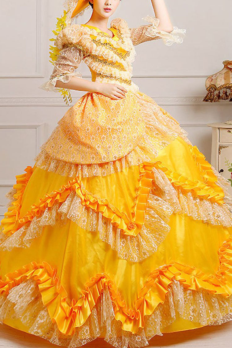 High Waist Ruffled Multi-Layer Lace Victorian Prom Dress