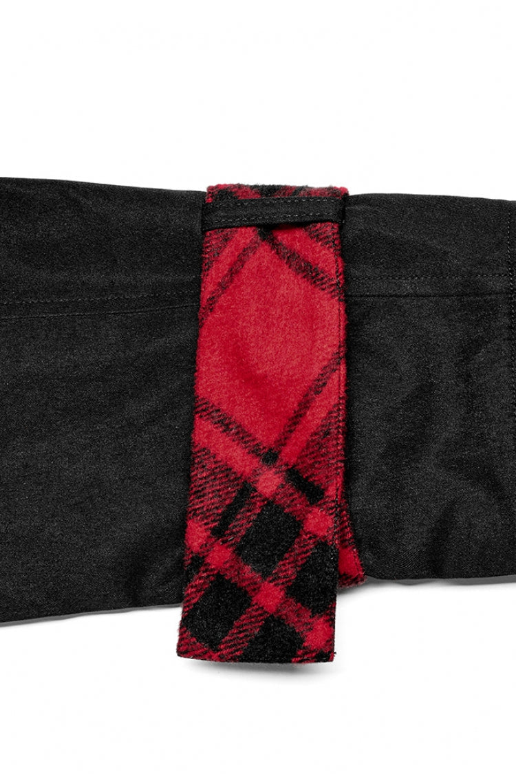 Crimson & Charcoal Tartan Hooded Punk Campus Jacket