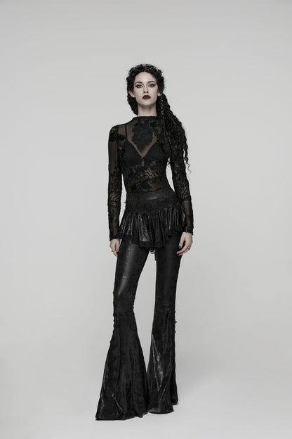 Slim Faux Two-Piece Flared Pants with Lace Accents
