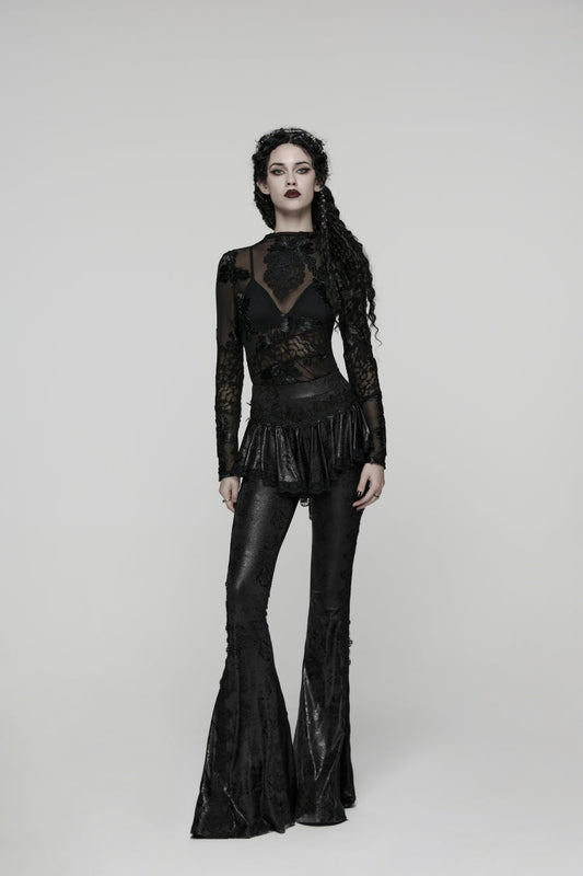 Slim Faux Two-Piece Flared Pants with Lace Accents