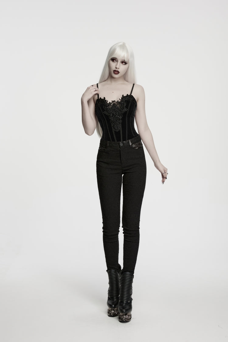 Women's Gothic Cool Cosplay Pants in Slim Fit Black Jacquard