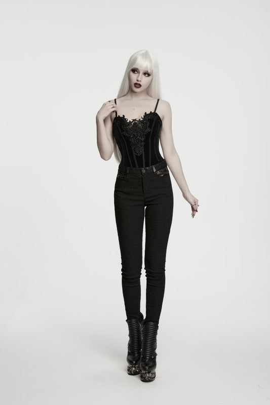 Women's Gothic Cool Cosplay Pants in Slim Fit Black Jacquard