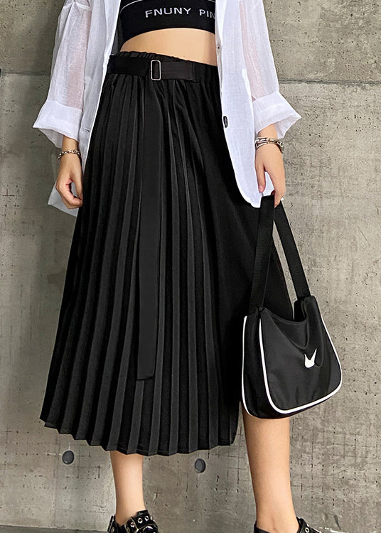 Loose Black Asymmetrical Patchwork Cotton Pleated Skirt Summer AJ1012