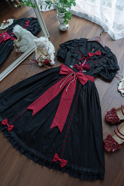 Short Sleeve Ruffle Bowknot Sweet Lolita Dress in Moon Mist Poetry
