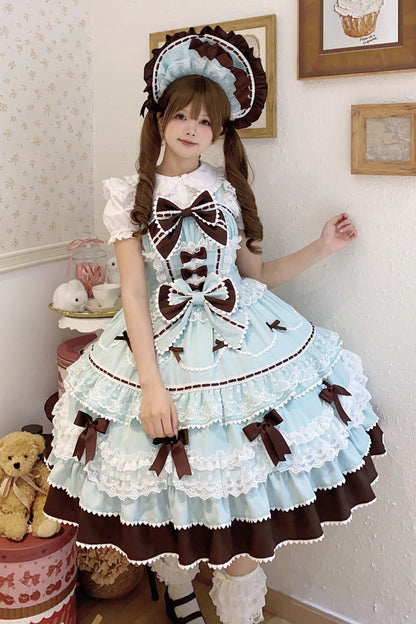 Mint Chocolate Fondant Cake Sleeveless Ruffled Bow Lace Lolita JSK