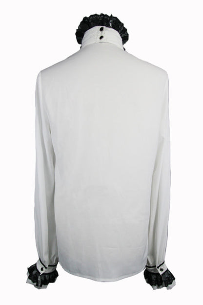 Ivory Lace-Trimmed Embroidered Sheer Sleeve Gothic Men's Top