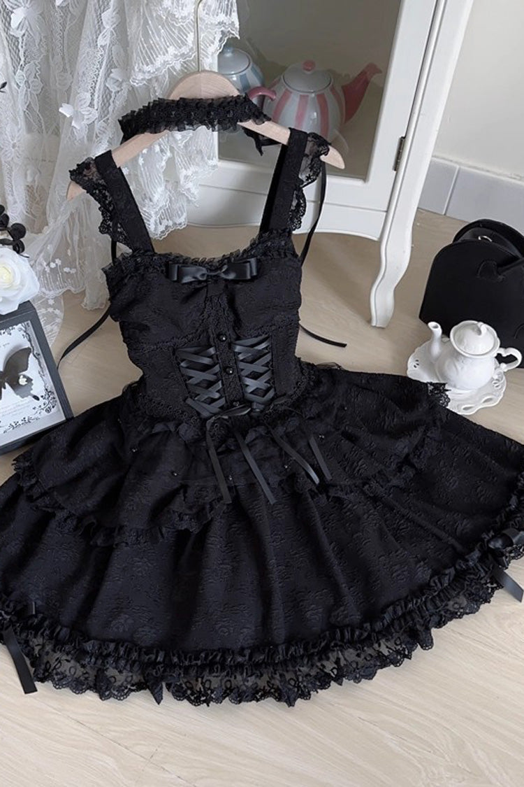 Emerald Leiffu Sleeveless Ruffle Bow Lace-Up Ballet JSK Dress