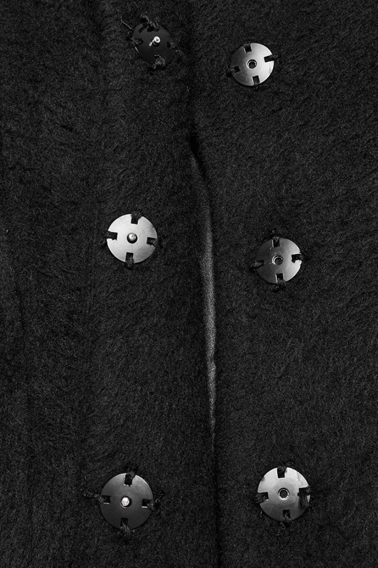 Ebony Long-Sleeve Studded Floral Embroidered Fur Gothic Coat
