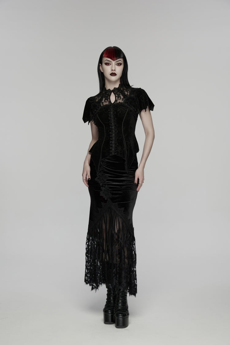 Rose Printed Lace Gothic Blouse for Women