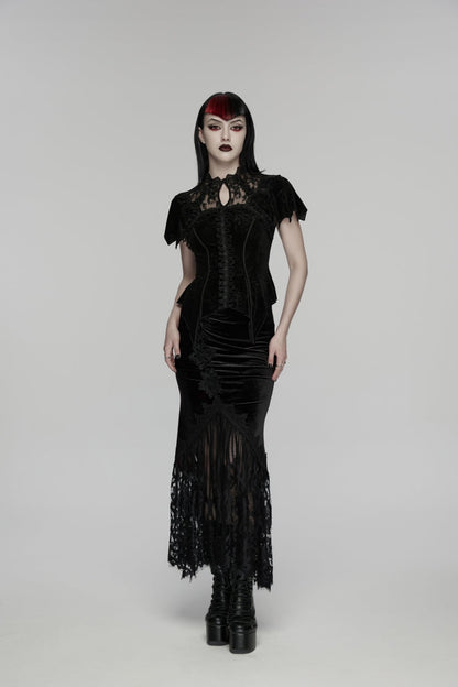 Rose Printed Lace Gothic Blouse for Women