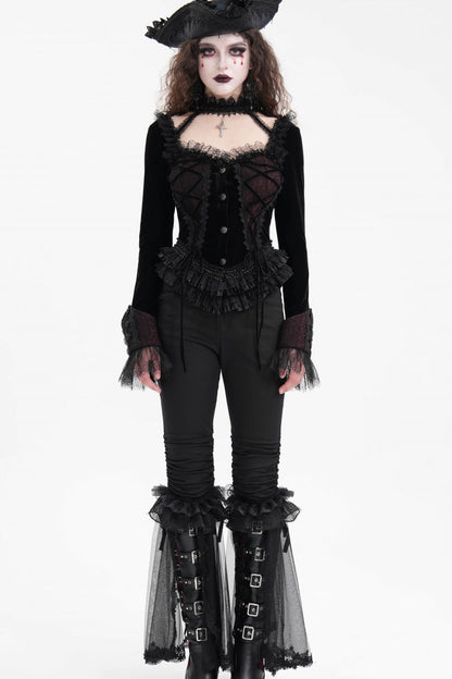 Mesh Gothic Blouse with Lace-Up Ruffles for Women