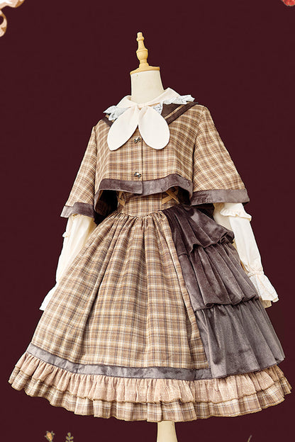 Morning Tune High Waist Asymmetric Ruffle Print Lolita Strap Dress