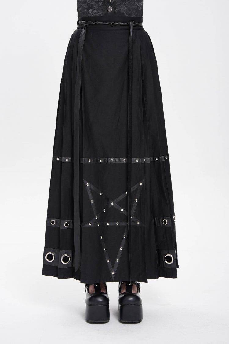 Women's Punk Skirt with Eyelets, Rivets and Pentacle Horse-Face Motif