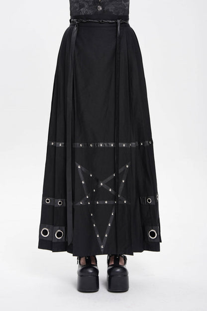 Women's Punk Skirt with Eyelets, Rivets and Pentacle Horse-Face Motif