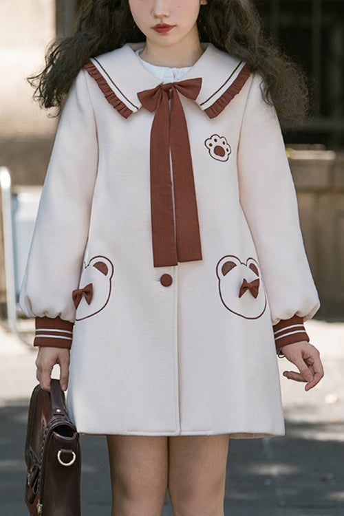 Sweet Lolita Wool Coat with Square Collar, Single-Breasted & Long Sleeves