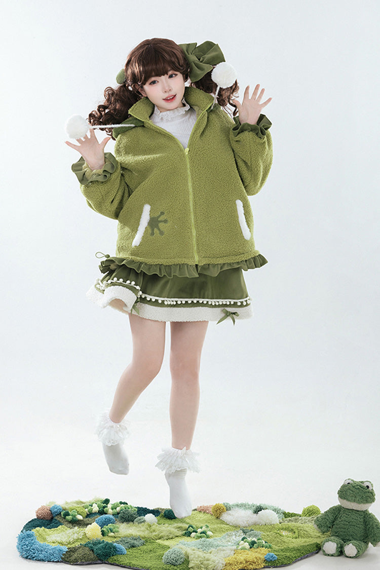 Emerald Long Sleeve Hooded Bow Sweet Lolita Coat