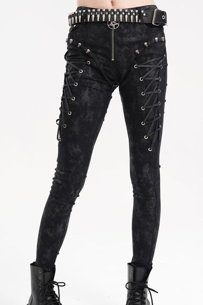 Punk Lace-Up Trousers with Skull Rivets