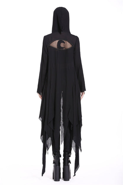 Ebony Long-Sleeve Grunge Vintage Hooded Gothic Coat