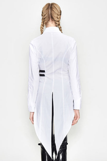 Ivory Cotton Long Swallowtail Punk Blouse