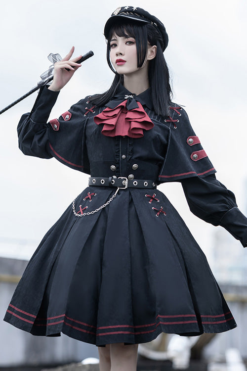 Gothic Officer Style Shirt and Skirt Ensemble