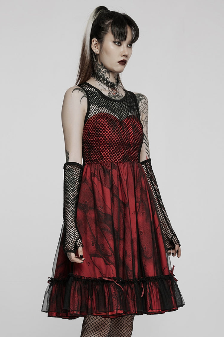 Crimson & Obsidian Sleeveless Multi-Layer Stitching Mesh Elegant Lolita Dress