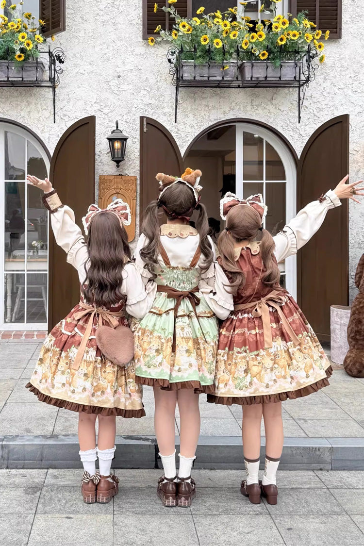 Squirrel Chocolate Shop Doll Collar Sweet Lolita Dress with Bow - Long Sleeves