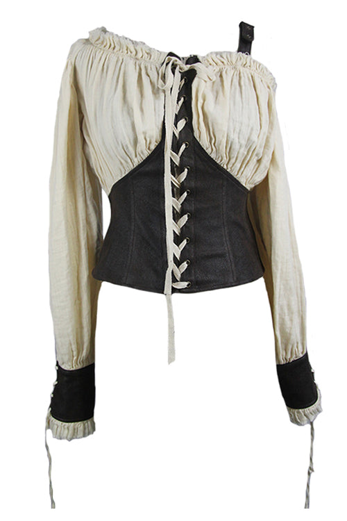 Slim Halterneck Punk Blouse for Women, Vintage Sexy Style, Cream