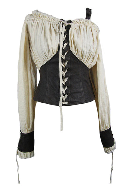 Slim Halterneck Punk Blouse for Women, Vintage Sexy Style, Cream