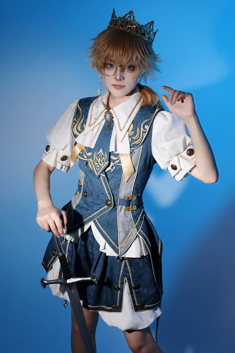 Azure Contract Magic Medieval Embroidery Classic Prince Handsome Ouji Lolita Coat