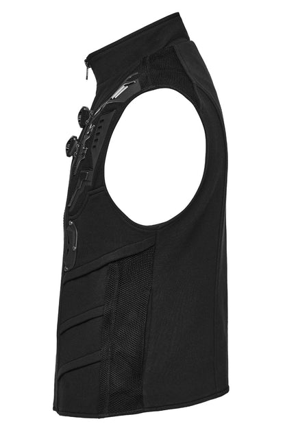 Midnight Zip Punk Vest with Buckle Accents
