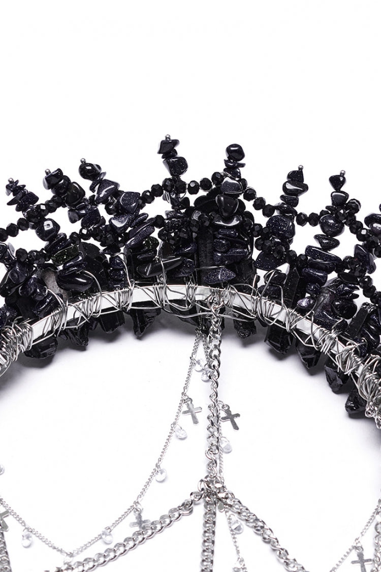 Gothic Crystal Cross Headwear in Black with Irregular Shape