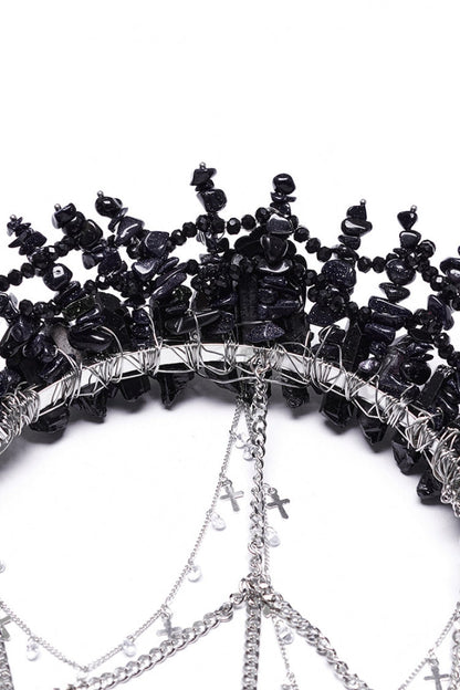 Gothic Crystal Cross Headwear in Black with Irregular Shape