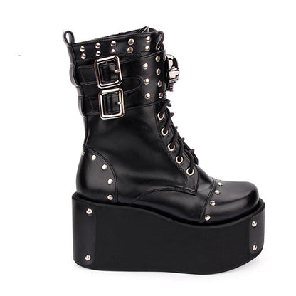 Gothic Lolita Boots with Skull Rivets