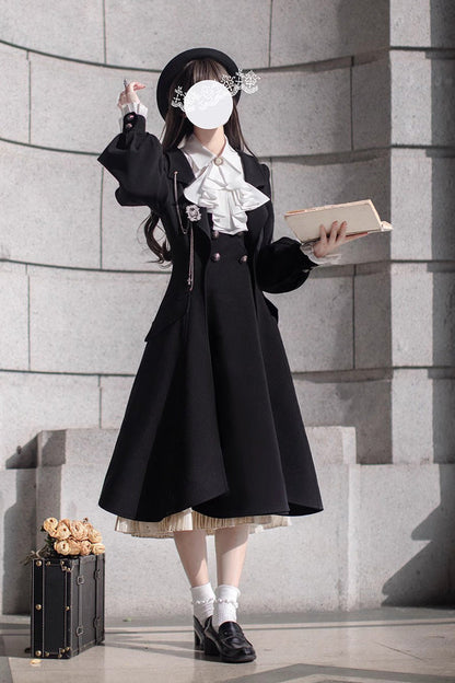 Ebony Ruffle Bow Lace Elegant Jumper Dress - Hathaway